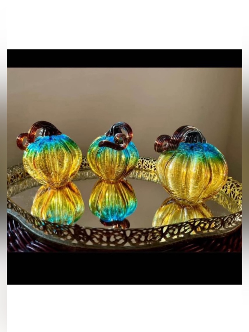Set of 3 Mid Century Crinkle Glass Pumpkins